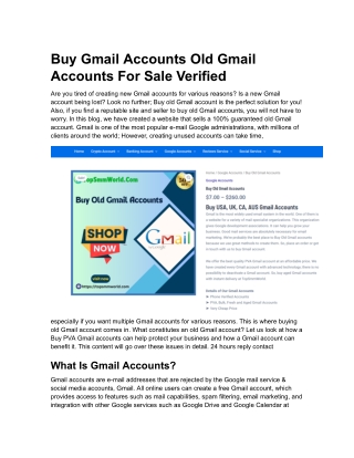 Buy Gmail Accounts Old Gmail Accounts For Sale Verified