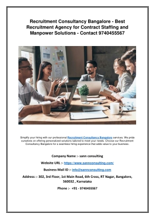 Recruitment Consultancy Bangalore - Best Recruitment Agency for Contract Staffing and Manpower Solutions - Contact 97404