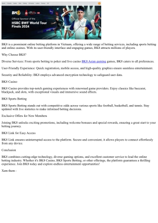 BK8 – Leading Online Betting Platform