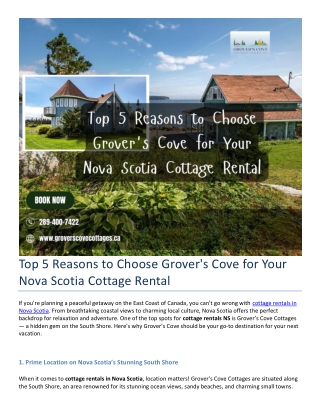Top 5 Reasons to Choose Grover's Cove for Your Nova Scotia Cottage Rental