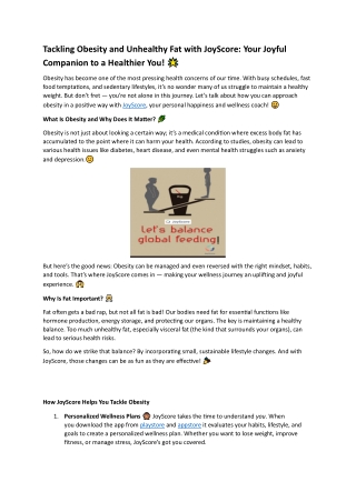 Tackling Obesity and Unhealthy Fat with JoyScore