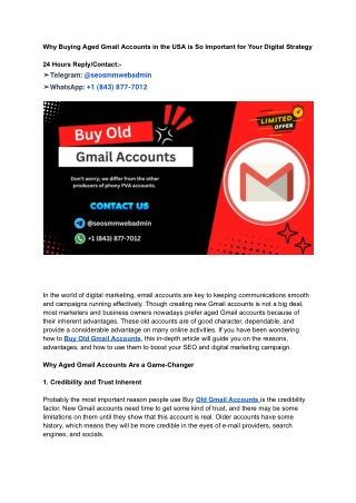 Why Buying Aged Gmail Accounts in the USA is So Important for Your Digital Strategy