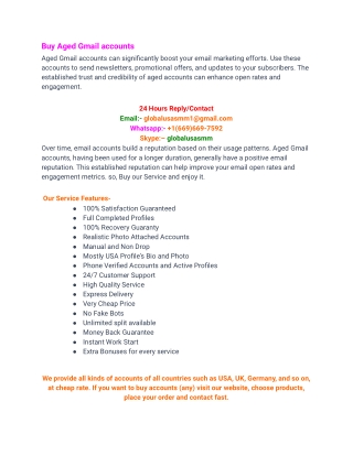 Buy Old Gmail Accounts Quality USA, Gmail New & Old from globalusasmm