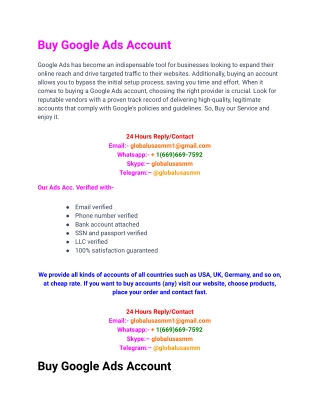 Buy Google Ads Accounts -SSN, Billind Address, Global usa smm 100% Safe