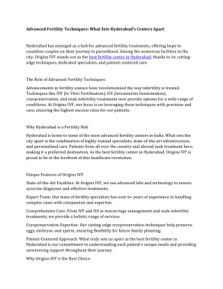 Advanced Fertility Techniques What Sets Hyderabad’s Centers Apart