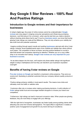 Buy Google 5 Star Reviews Are Very Important For A Business