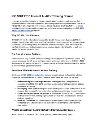 ISO 9001_2015 Internal Auditor Training Course