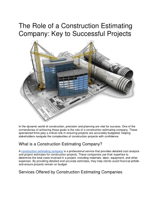 The Role of a Construction Estimating Company