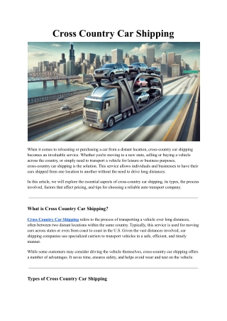 Cross Country Car Shipping