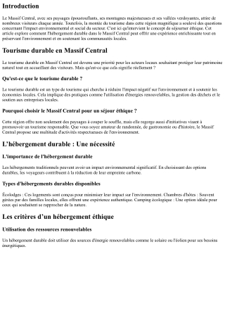 **Séjourner éthique : L’hébergement durable en Massif Central**