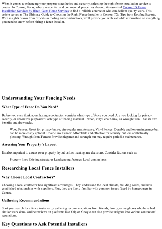 The Ultimate Guide to Choosing the Right Fence Installer in Conroe, TX: Tips fro