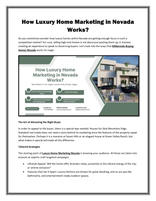 How Luxury Home Marketing in Nevada Works