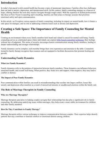Creating a Safe Space: The Importance of Family Counseling for Mental Health