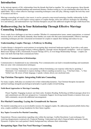 Rediscovering Joy in Your Relationship Through Effective Marriage Counseling Tec