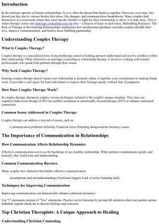 Rekindling Romance: The Role of Therapy in Revitalizing Relationships
