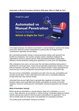 Automated vs Manual Penetration Testing - Which Should You Choose