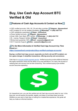 Buy Use Cash App Account BTC Verified & Old