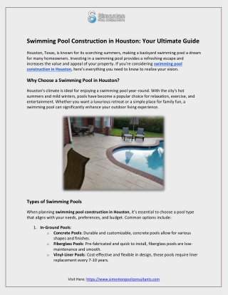 Swimming Pool Construction in Houston  Your Ultimate Guide