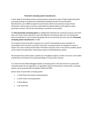 Pneumatic conveying system manufacturers