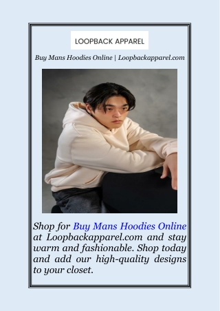 Buy Mans Hoodies Online | Loopbackapparel.com