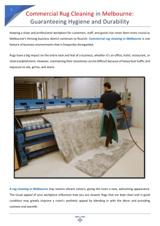 Commercial Rug Cleaning in Melbourne Guaranteeing Hygiene and Durability