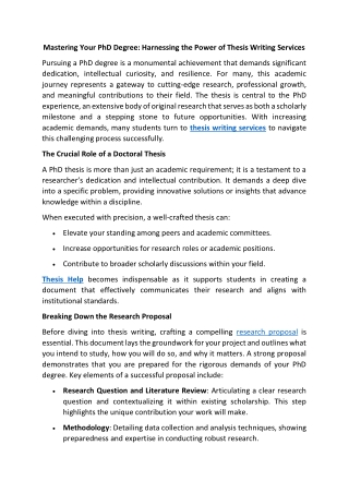 Mastering Your PhD Degree: Harnessing the Power of Thesis Writing Services