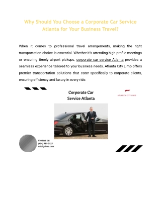 Why Should You Choose a Corporate Car Service Atlanta for Your Business Travel