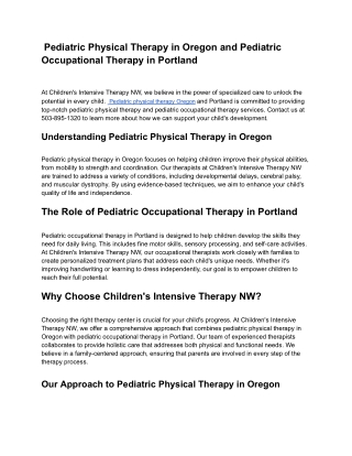 Pediatric Physical Therapy in Oregon