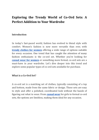 Exploring the Trendy World of Co-Ord Sets_ A Perfect Addition to Your Wardrobe