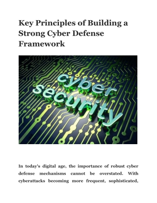 Key Principles of Building a Strong Cyber Defense Framework