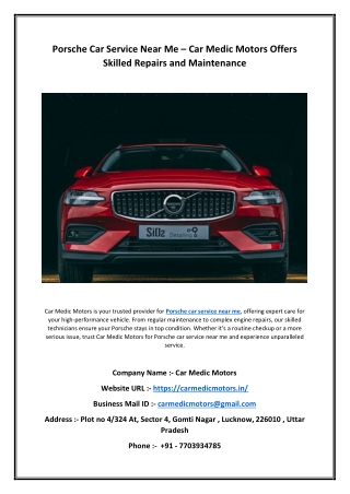 Porsche Car Service Near Me – Car Medic Motors Offers Skilled Repairs and Maintenance