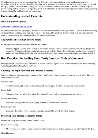 Best Practices for Sealing Your Newly Installed Stained Concrete