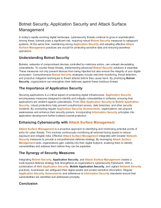 Botnet Security, Application Security and Attack Surface Management