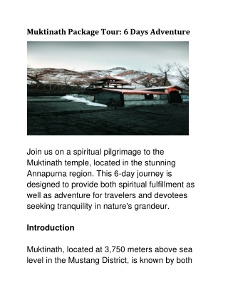 Muktinath Package Tour 6 Days Adventure