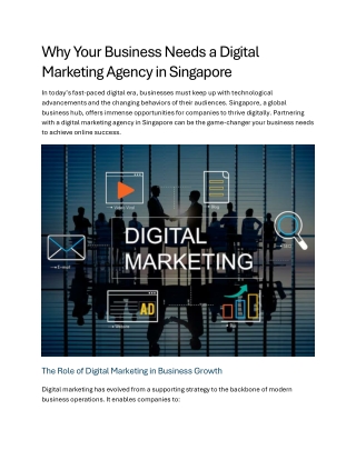Why Your Business Needs a Digital Marketing Agency in Singapore