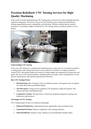 Precision Redefined CNC Turning Services for High-Quality Machining