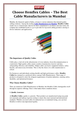 Cable Manufacturers in Mumbai – Hemflex Cables