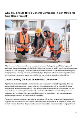 Why You Should Hire a General Contractor in San Mateo for Your Home Project