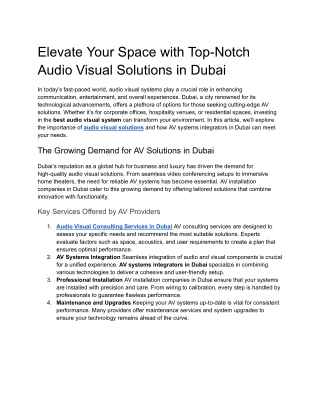 Elevate Your Space with Top-Notch Audio Visual Solutions in Dubai