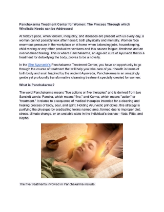 Panchakarma Treatment Center for Women