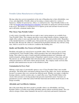 Portable Cabins Manufacturers in Rajasthan