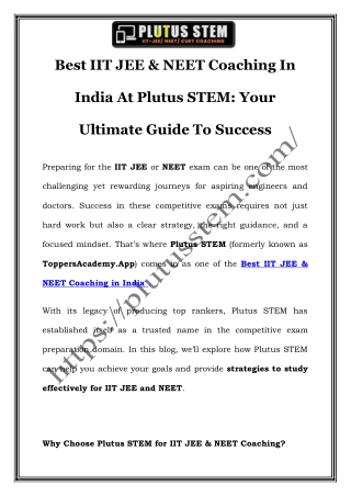 Top IIT JEE & NEET Coaching in India | Plutus STEM for Expert Guidance