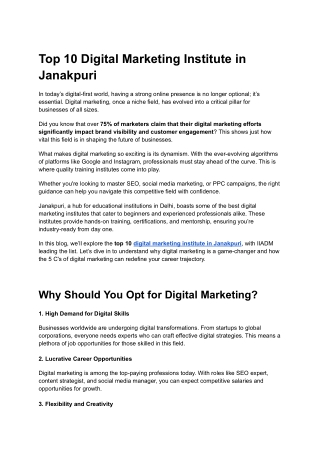 Digital Marketing Institute in Janakpuri