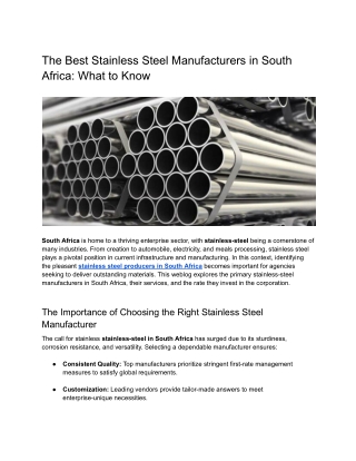 The Best Stainless Steel Manufacturers in South Africa - What to Know