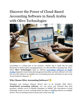 Discover the Power of Cloud-Based Accounting Software in Saudi Arabia with Olivo Technologies
