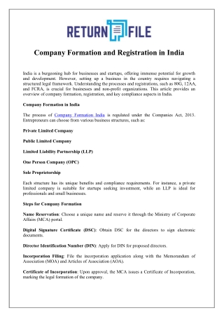 Start your business with expert company formation India - Returnfile