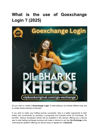 What is the use of Goexchange Login  (2025)