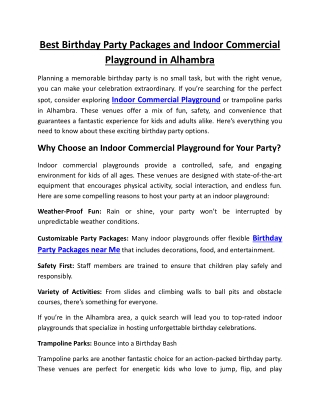 Best Birthday Party Packages and Indoor Commercial Playground in Alhambra