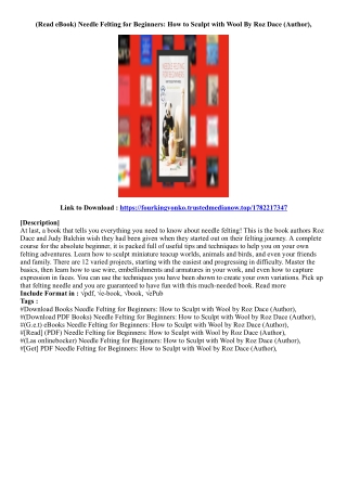 [Get Book] Needle Felting for Beginners: How to Sculpt with Wool By Roz Dace (Au