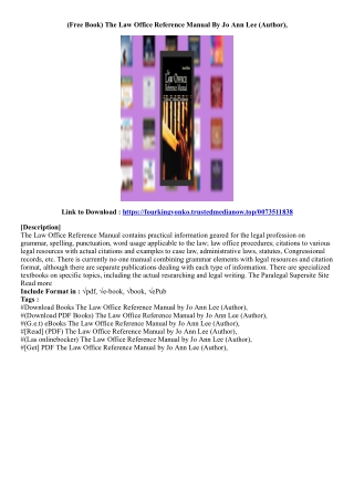(Download) The Law Office Reference Manual By Jo Ann Lee (Author),